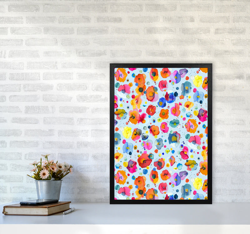 Bohemian Naive Flowers Blue Abstract Art Print by Ninola Design A2 White Frame