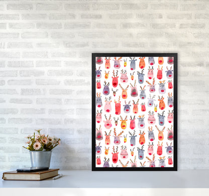 Cute Winter Reindeers Kids Abstract Art Print by Ninola Design A2 White Frame