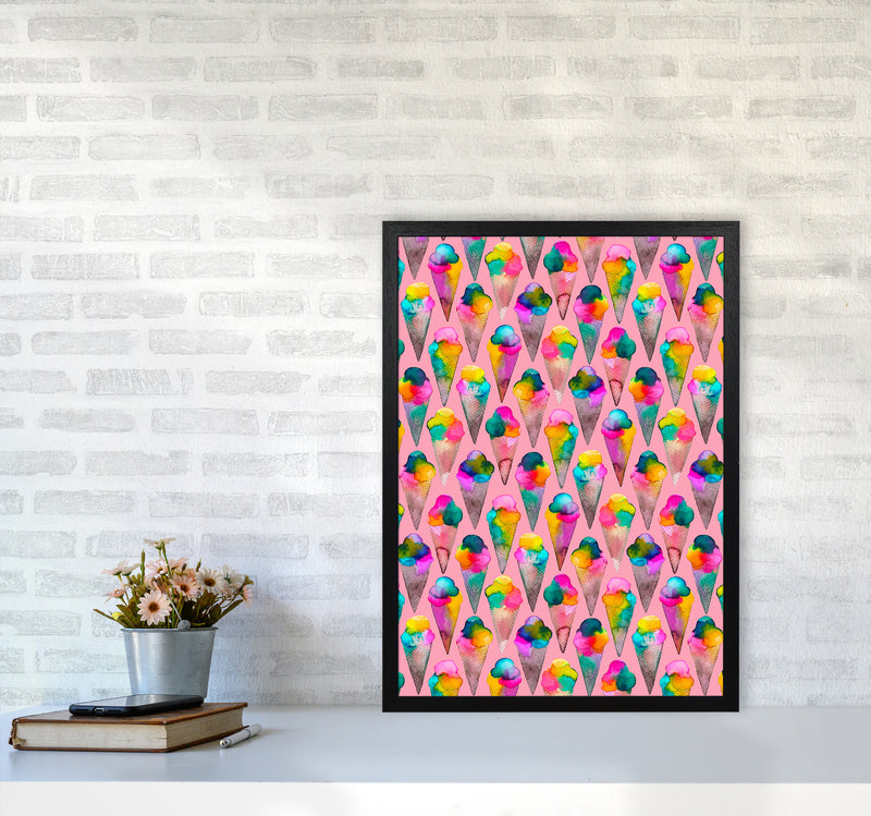 Cute Ice Creams Kids Pink Abstract Art Print by Ninola Design A2 White Frame
