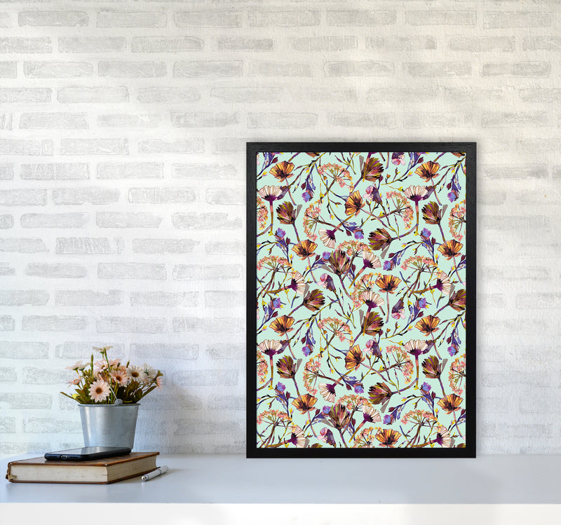 Dry Blue Flowers Collage Abstract Art Print by Ninola Design A2 White Frame