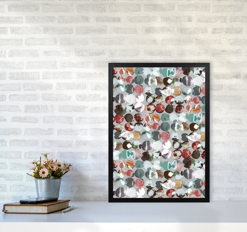 Ink Dots Gray Green Abstract Art Print by Ninola Design A2 White Frame
