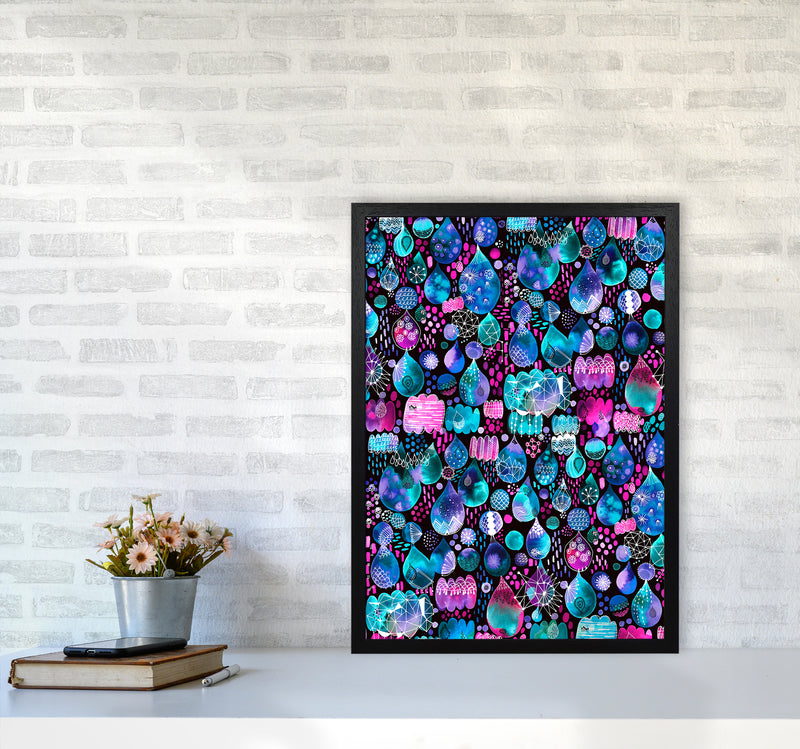 Rain Stitches Neon Abstract Art Print by Ninola Design A2 White Frame