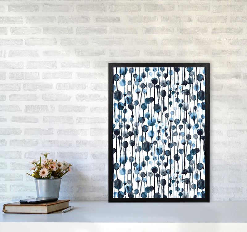 Dripping Dots Navy Abstract Art Print by Ninola Design A2 White Frame