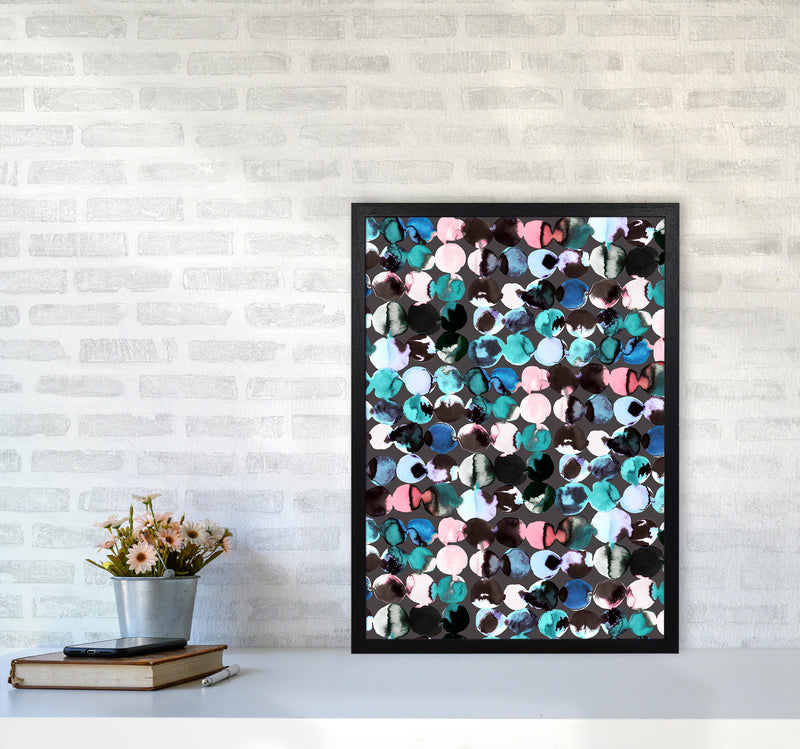 Ink Dots Blue Red Abstract Art Print by Ninola Design A2 White Frame