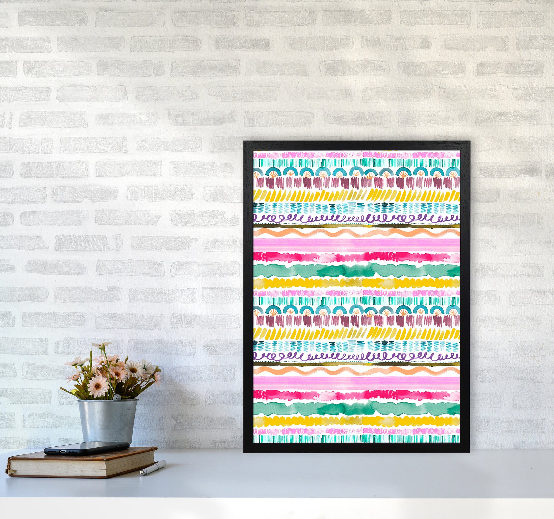 Garlands Tribal Abstract Art Print by Ninola Design A2 White Frame