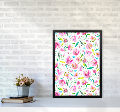 Peonies Pink Abstract Art Print by Ninola Design A2 White Frame