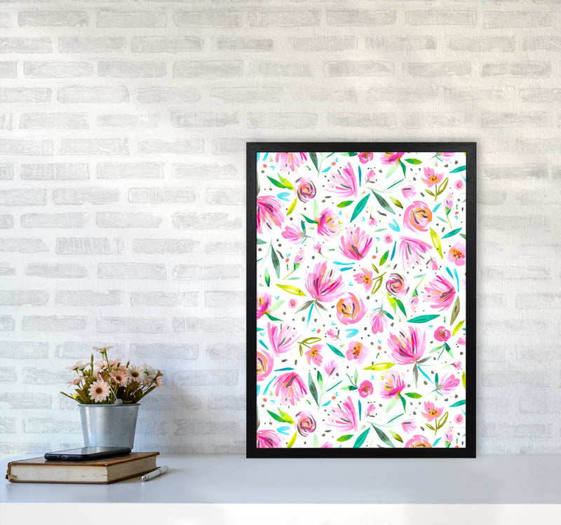 Peonies Pink Abstract Art Print by Ninola Design A2 White Frame