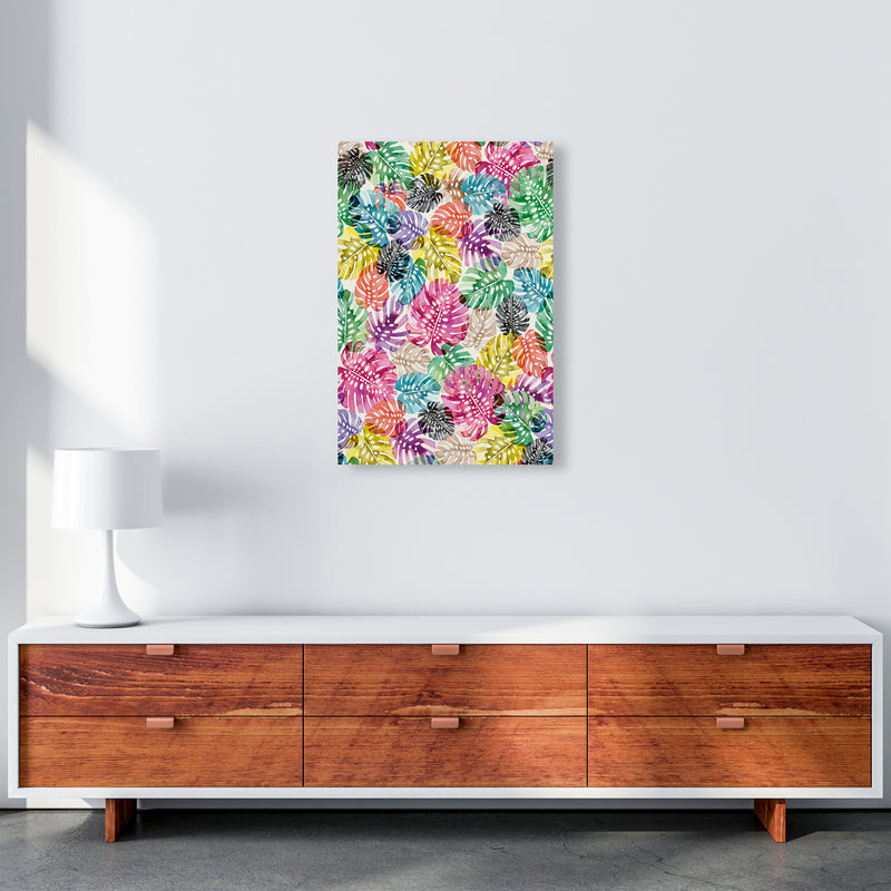 Tropical Monstera Leaves Multicolored Abstract Art Print by Ninola Design A2 Canvas