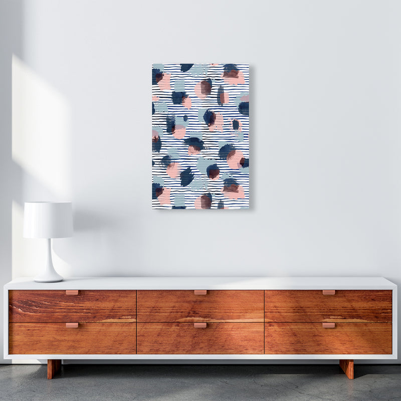 Watercolor Stains Stripes Navy Abstract Art Print by Ninola Design A2 Canvas