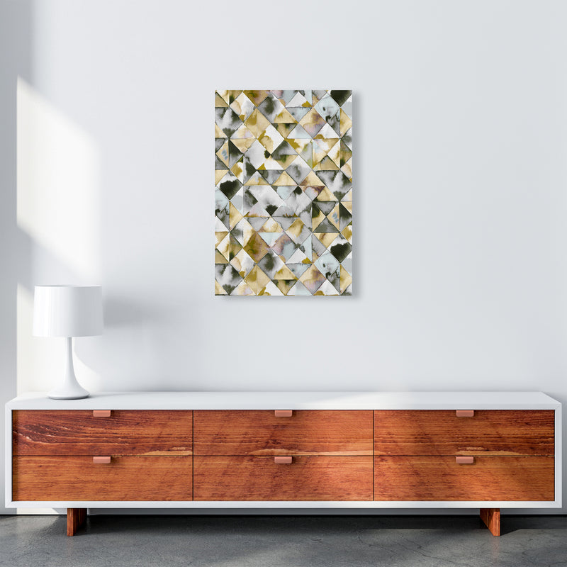 Moody Triangles Gold Silver Abstract Art Print by Ninola Design A2 Canvas