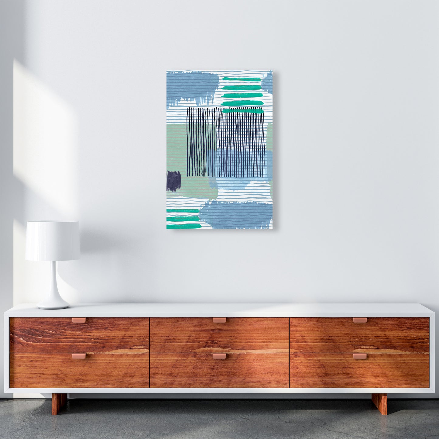 Abstract Striped Geo Green Abstract Art Print by Ninola Design A2 Canvas