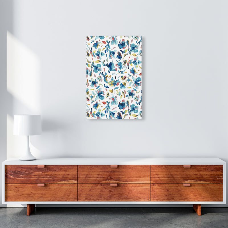 Watery Hibiscus Blue Gold Abstract Art Print by Ninola Design A2 Canvas