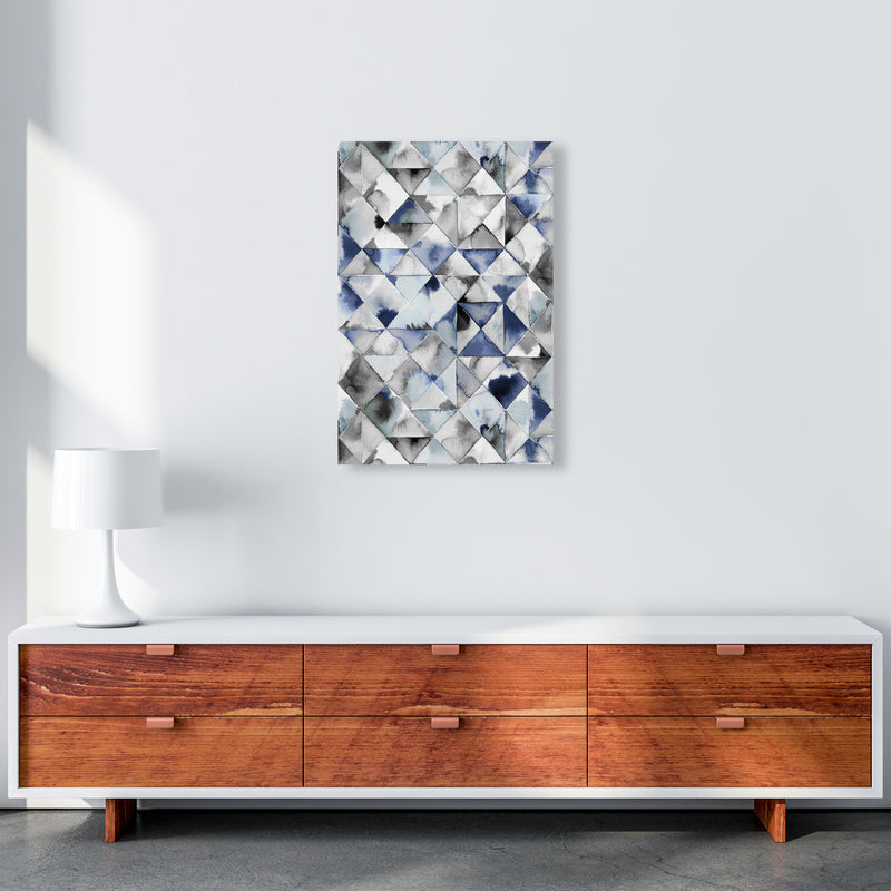 Moody Triangles Cold Blue Abstract Art Print by Ninola Design A2 Canvas
