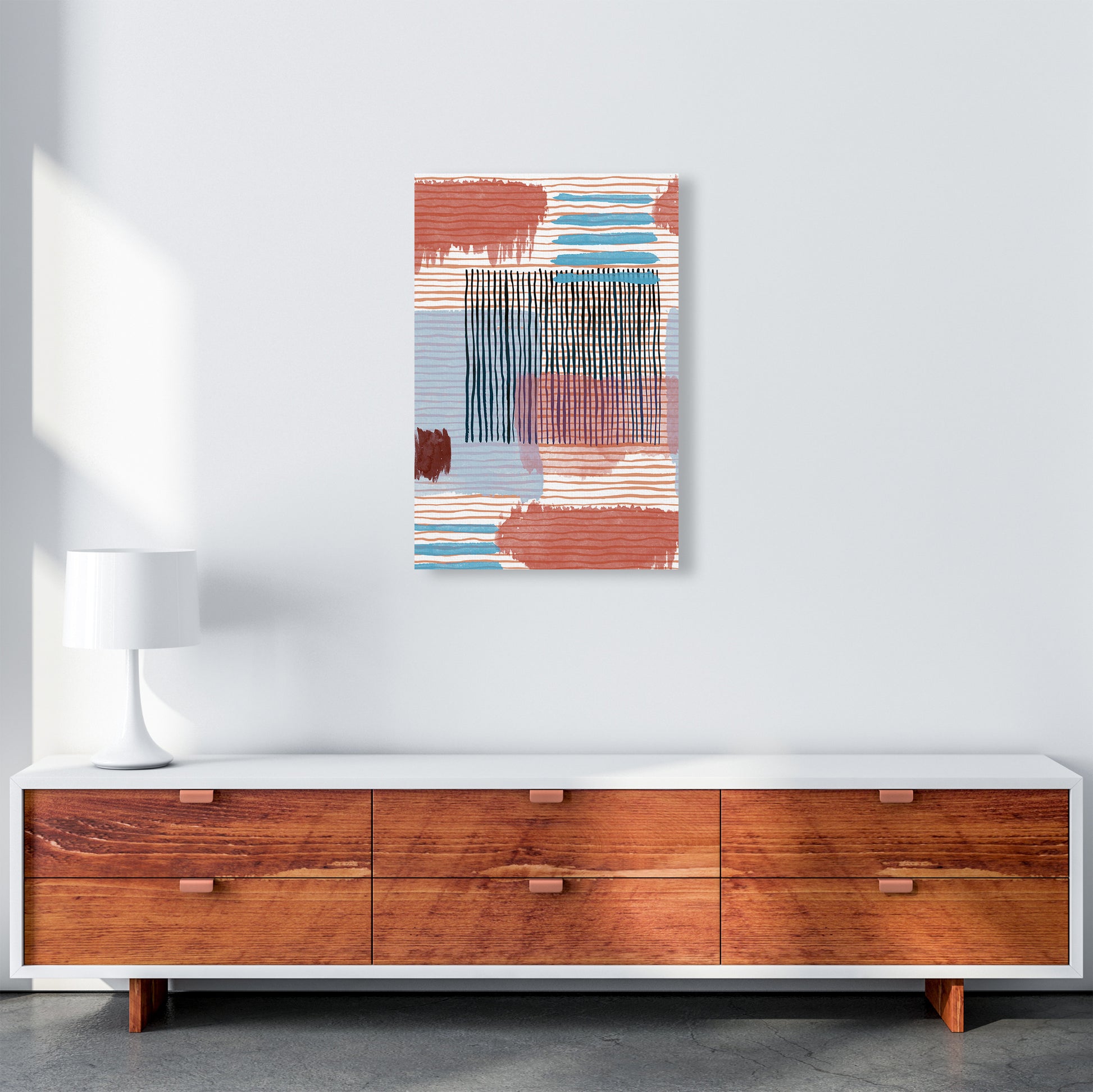 Abstract Striped Geo Red Abstract Art Print by Ninola Design A2 Canvas