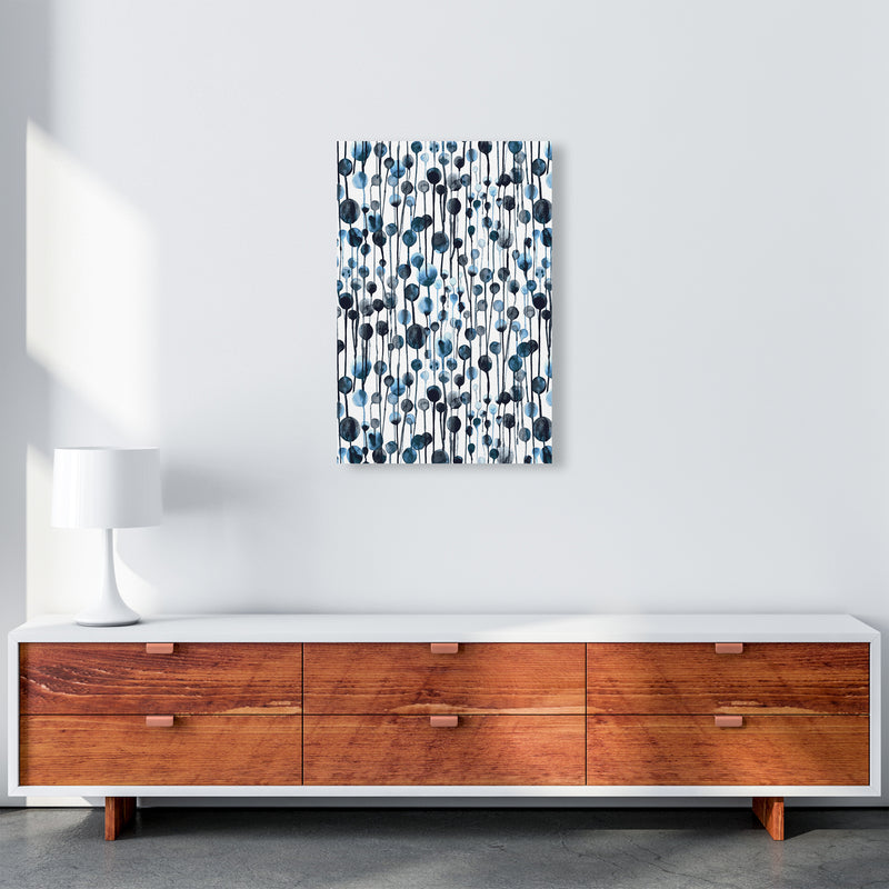 Dripping Dots Navy Abstract Art Print by Ninola Design A2 Canvas