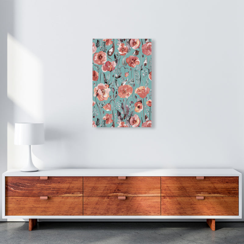 Poppies Red Green Abstract Art Print by Ninola Design A2 Canvas
