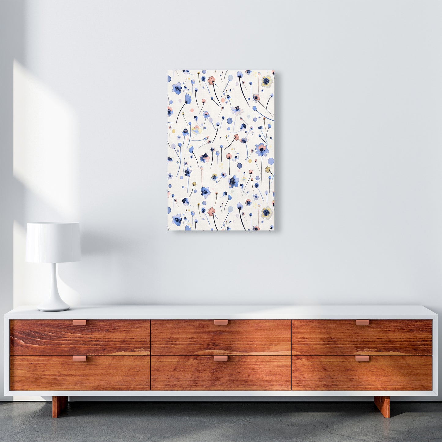 Blue Soft Flowers Abstract Art Print by Ninola Design A2 Canvas