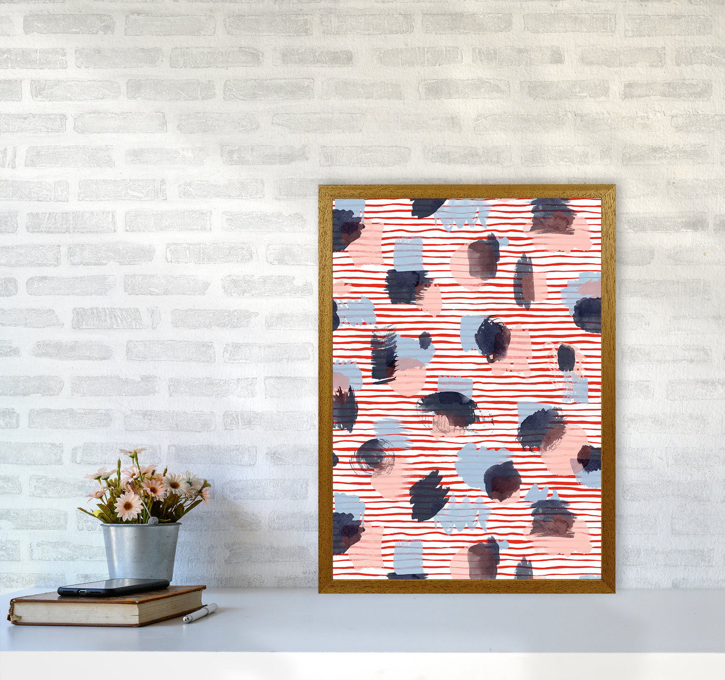 Watercolor Stains Stripes Red Abstract Art Print by Ninola Design A2 Print Only