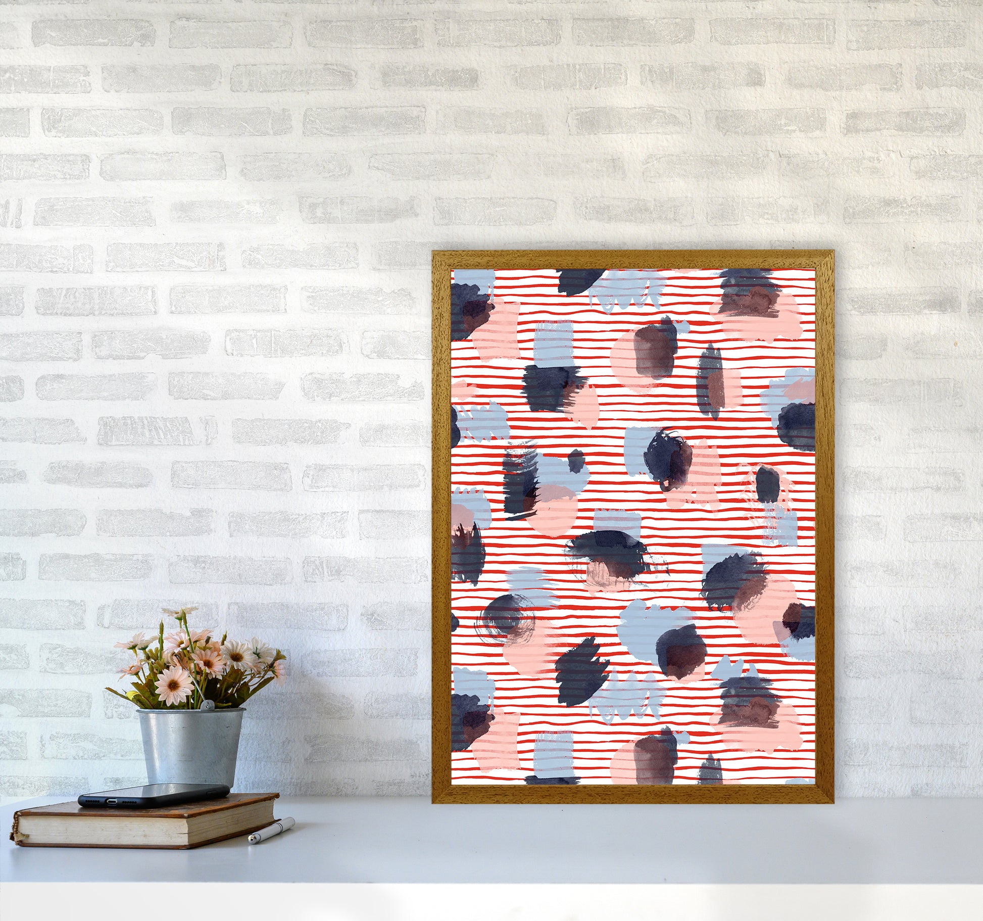 Watercolor Stains Stripes Red Abstract Art Print by Ninola Design A2 Print Only