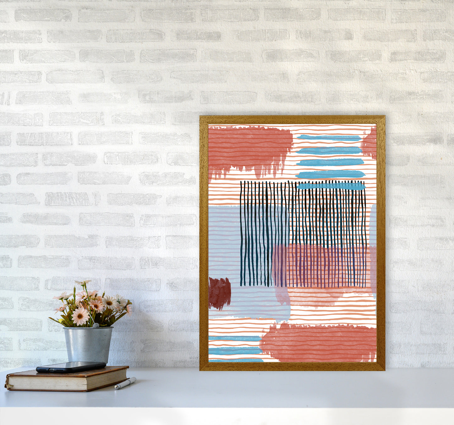 Abstract Striped Geo Red Abstract Art Print by Ninola Design A2 Print Only