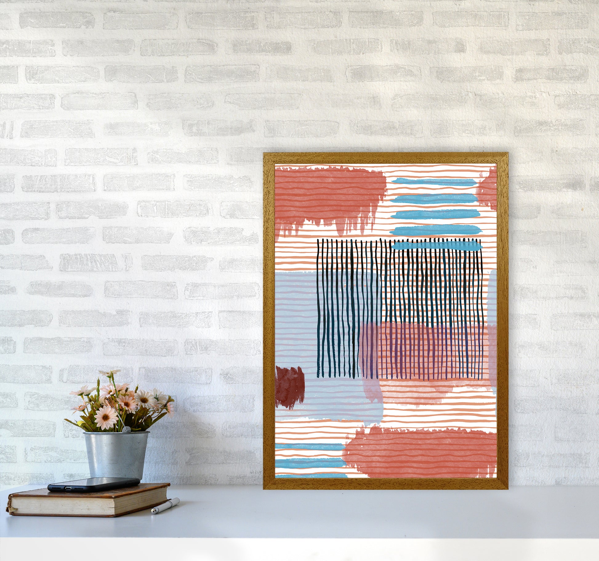 Abstract Striped Geo Red Abstract Art Print by Ninola Design A2 Print Only