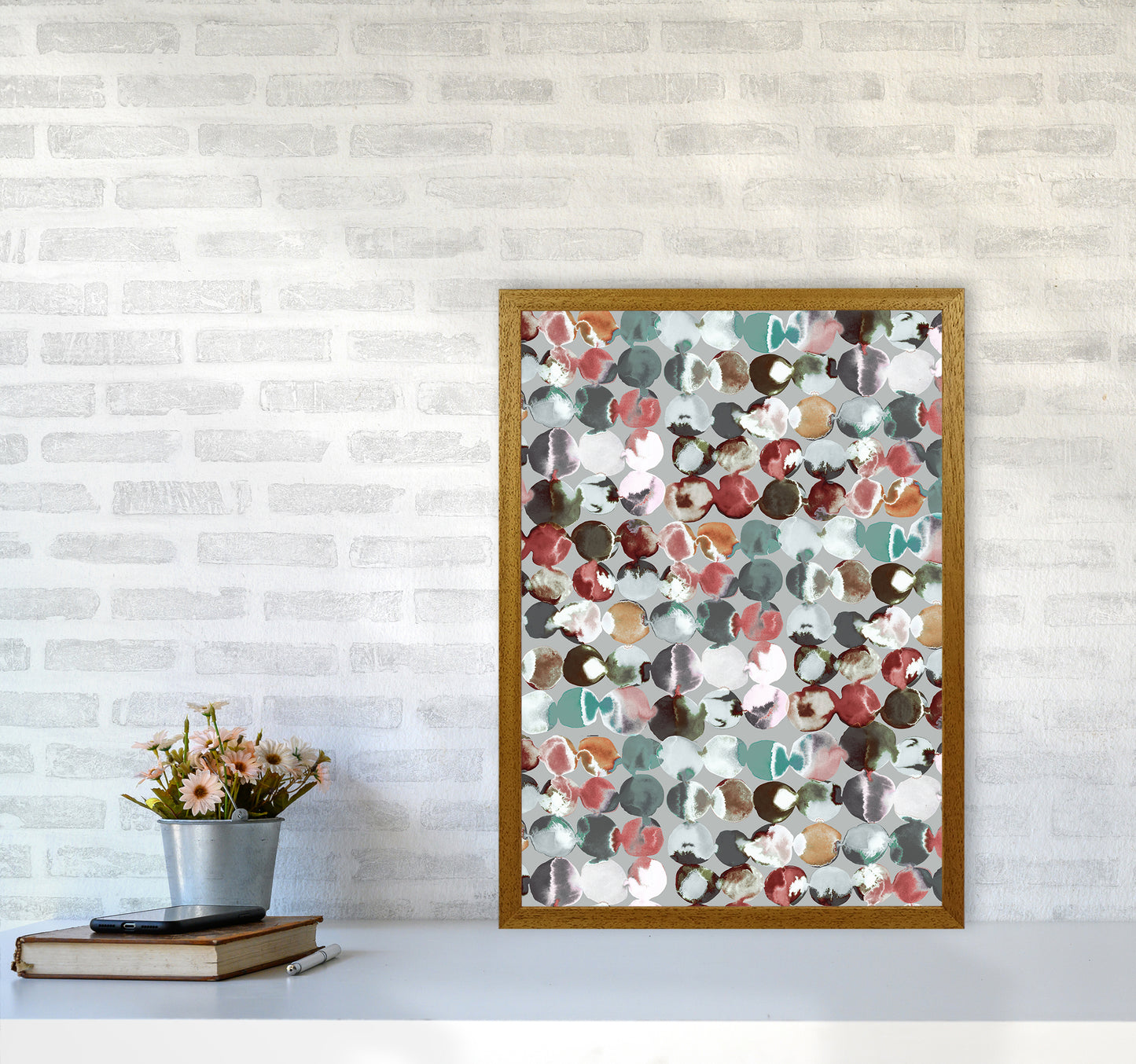 Ink Dots Gray Green Abstract Art Print by Ninola Design A2 Print Only