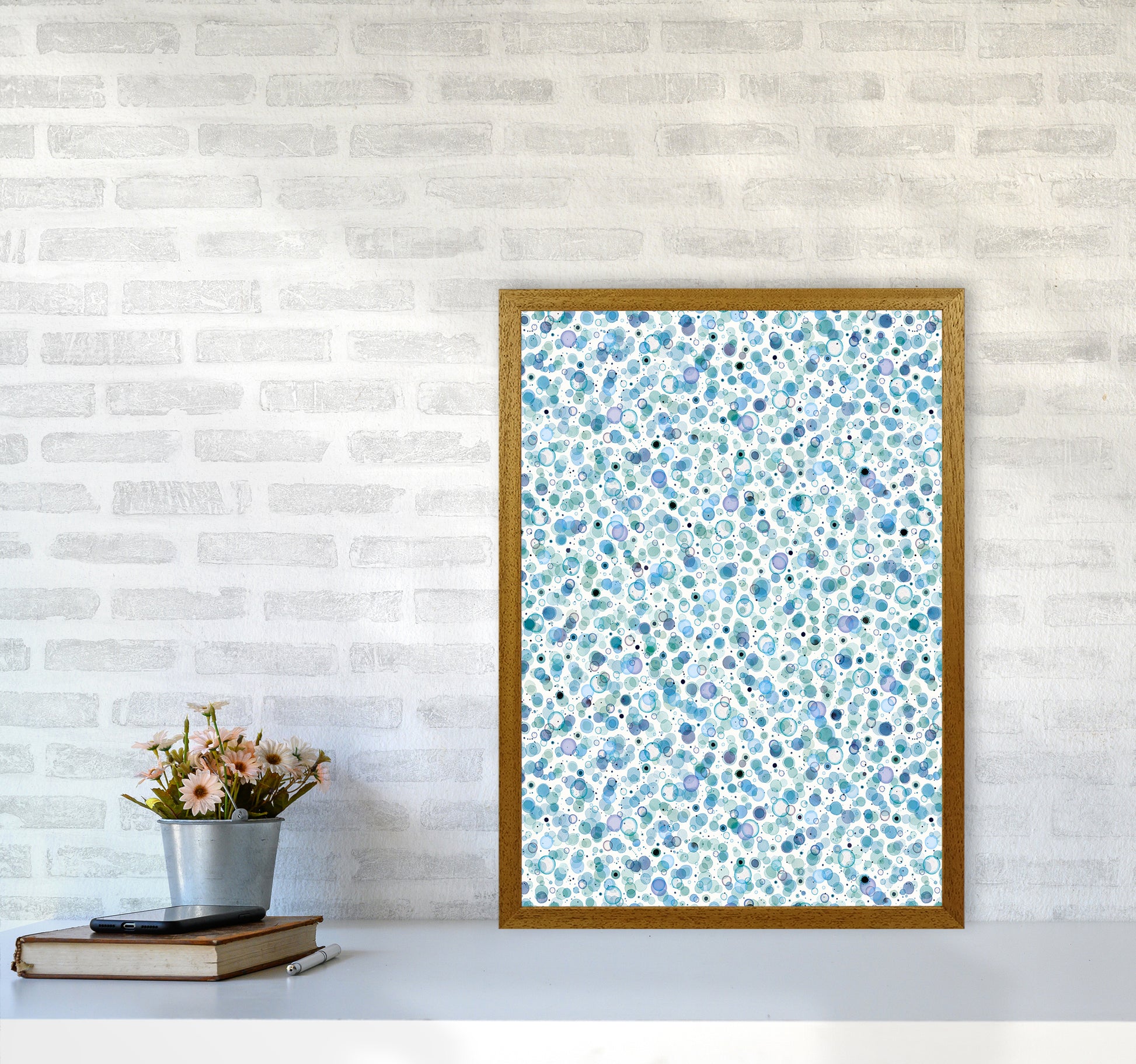 Cosmic Bubbles Blue Abstract Art Print by Ninola Design A2 Print Only