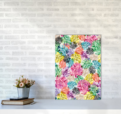 Tropical Monstera Leaves Multicolored Abstract Art Print by Ninola Design A2 Black Frame