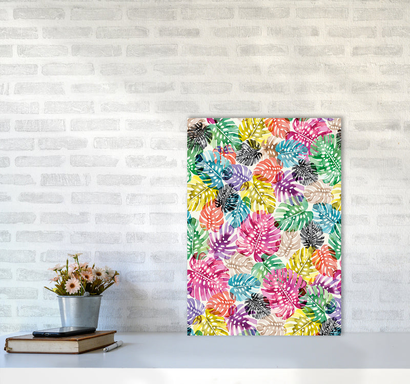 Tropical Monstera Leaves Multicolored Abstract Art Print by Ninola Design A2 Black Frame
