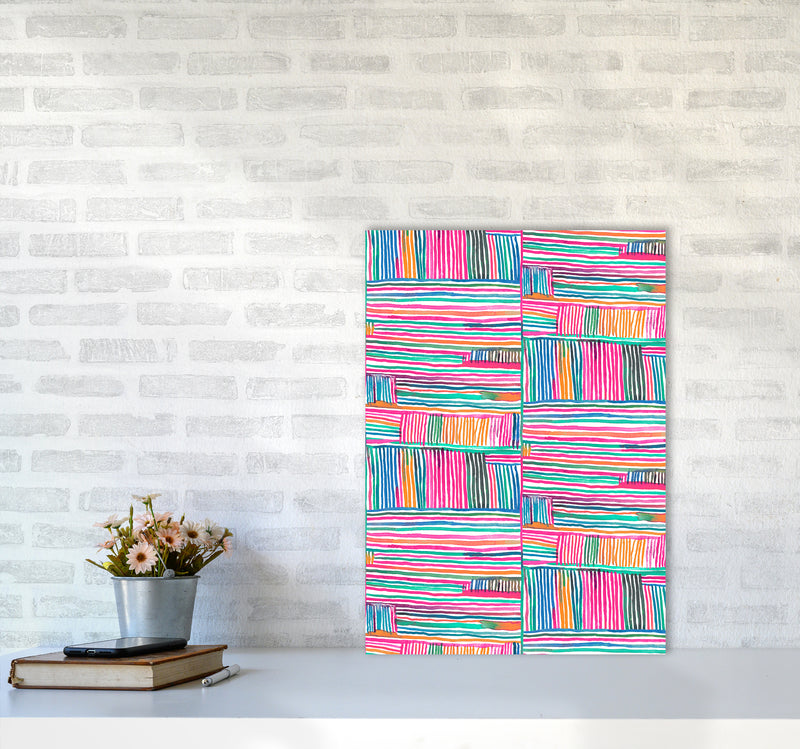 Watercolor Linear Meditation Pink Abstract Art Print by Ninola Design A2 Black Frame