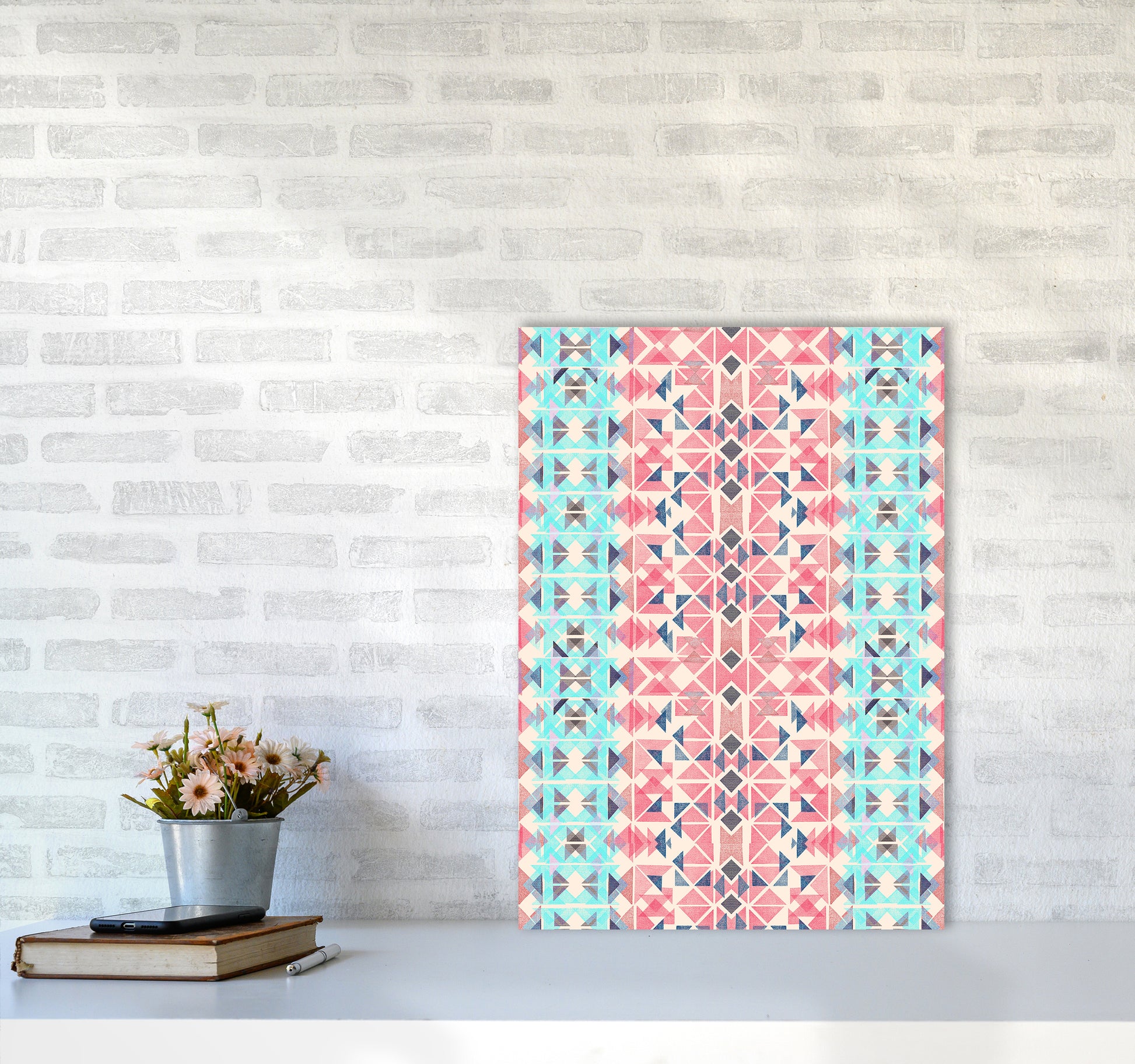 Boho Nomadic Tribal Coral Pastel Abstract Art Print by Ninola Design A2 Black Frame