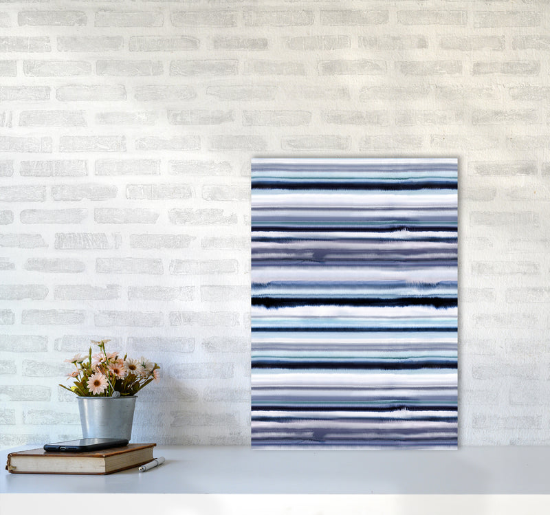 Degrade Stripes Watercolor Navy Abstract Art Print by Ninola Design A2 Black Frame