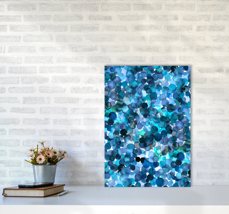 Overlapped Watercolor Dots Blue Abstract Art Print by Ninola Design A2 Black Frame