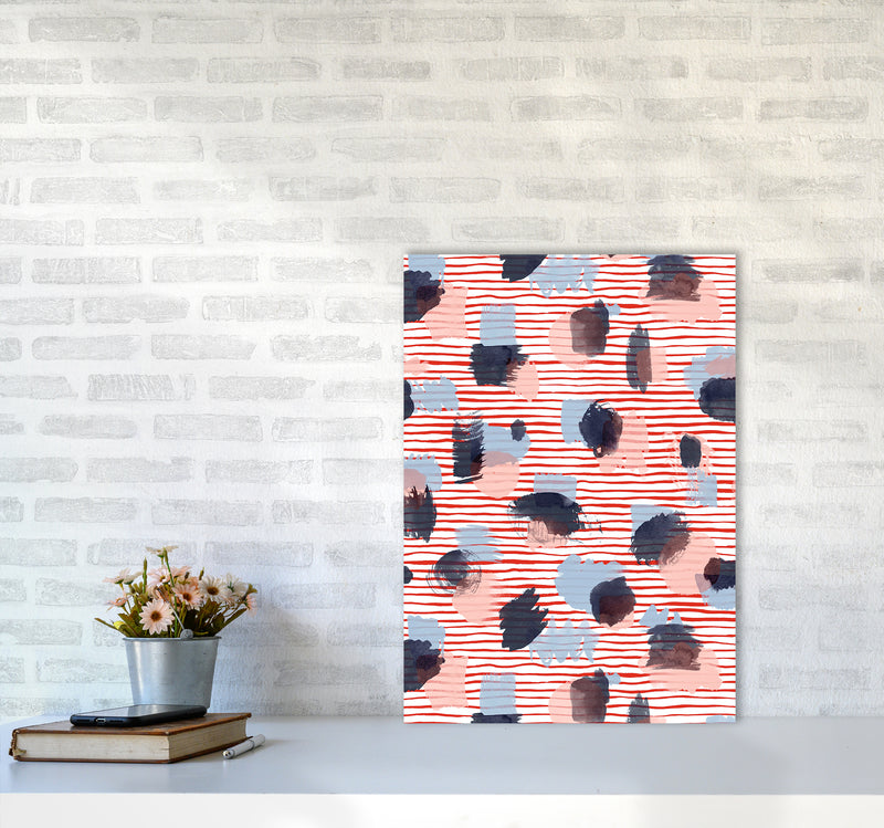 Watercolor Stains Stripes Red Abstract Art Print by Ninola Design A2 Black Frame