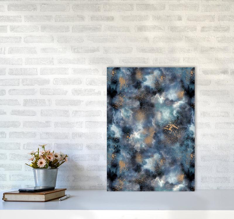 Smoky Marble Watercolor Dark Abstract Art Print by Ninola Design A2 Black Frame