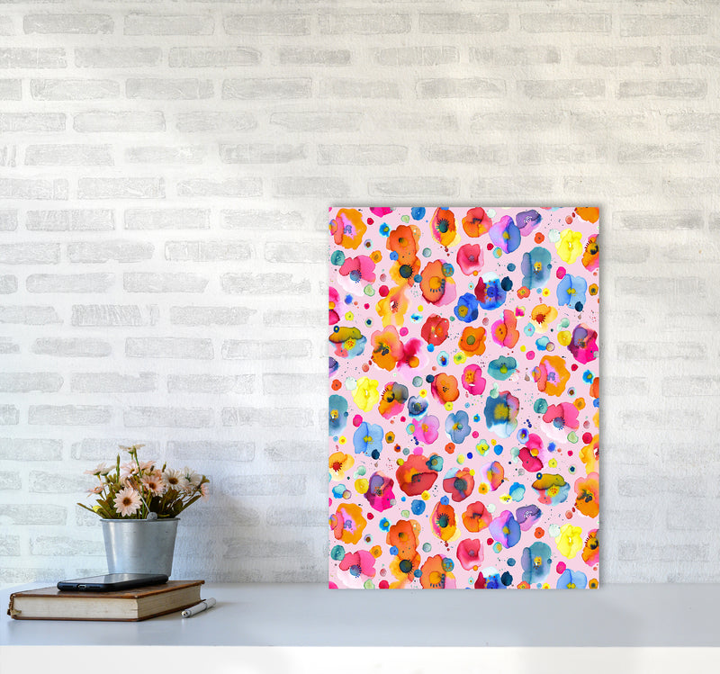 Bohemian Naive Flowers Pink Abstract Art Print by Ninola Design A2 Black Frame