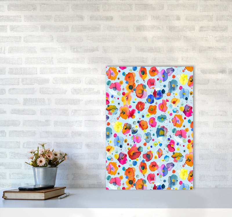 Bohemian Naive Flowers Blue Abstract Art Print by Ninola Design A2 Black Frame
