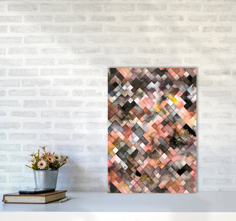 Moody Geometry Rustic Brown Abstract Art Print by Ninola Design A2 Black Frame