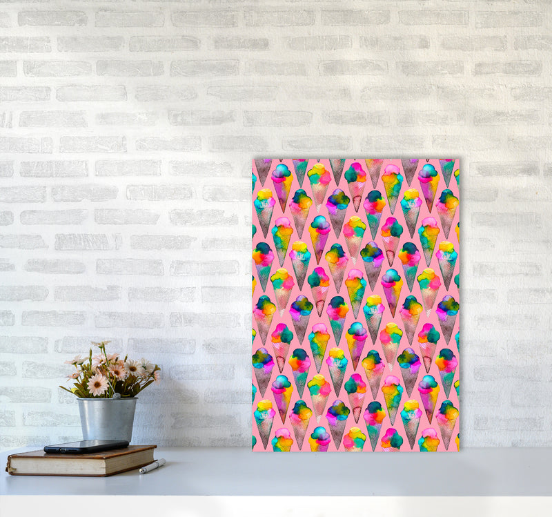 Cute Ice Creams Kids Pink Abstract Art Print by Ninola Design A2 Black Frame
