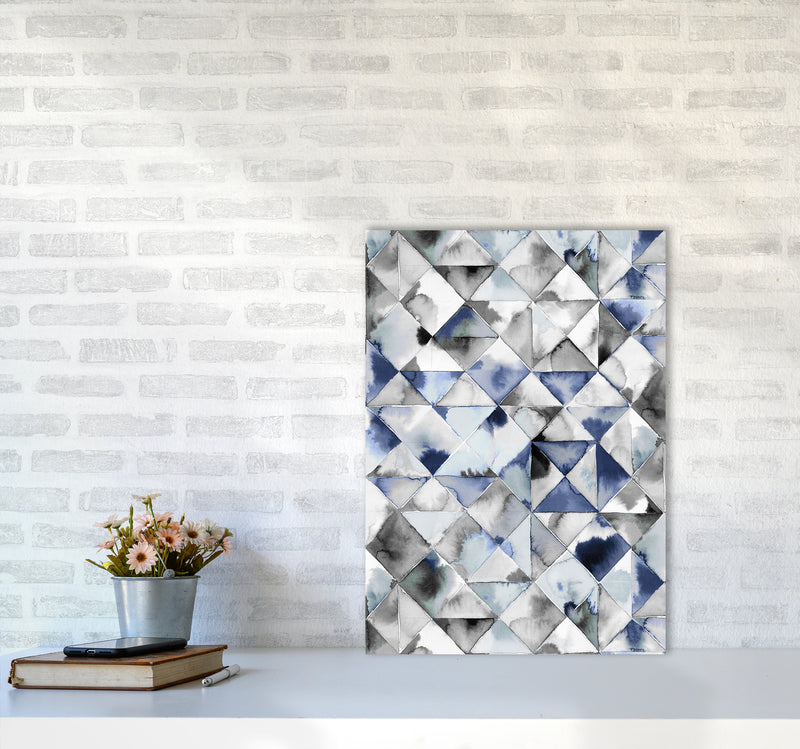 Moody Triangles Cold Blue Abstract Art Print by Ninola Design A2 Black Frame