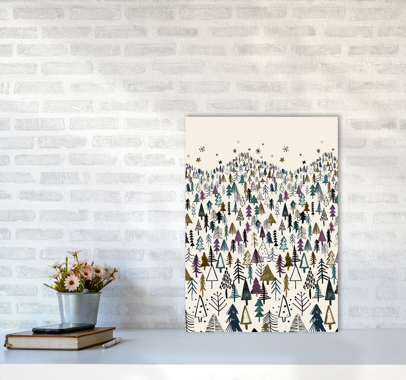 Trees Forest Night Purple Abstract Art Print by Ninola Design A2 Black Frame