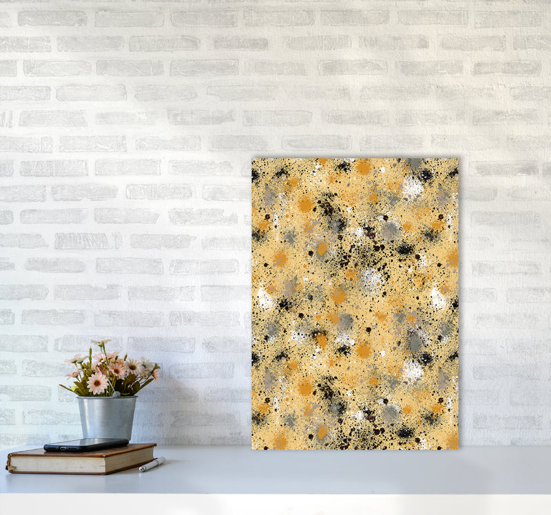 Ink Dust Splatter Yellow Abstract Art Print by Ninola Design A2 Black Frame