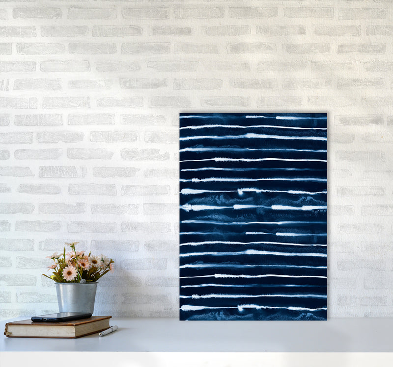 Electric Ink Lines Navy Abstract Art Print by Ninola Design A2 Black Frame