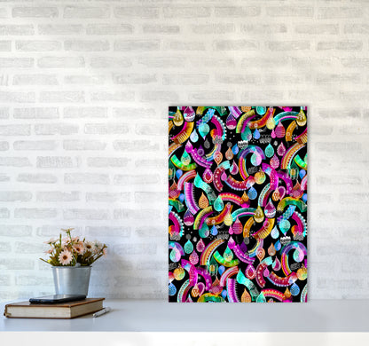 Rainbow Lace Neon Kids Abstract Art Print by Ninola Design A2 Black Frame