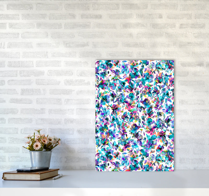 Aquatic Flowers Blue Abstract Art Print by Ninola Design A2 Black Frame