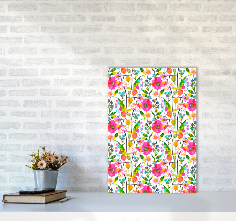 Happy Spring Flowers Abstract Art Print by Ninola Design A2 Black Frame