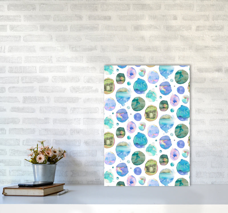 Big Watery Dots Blue Abstract Art Print by Ninola Design A2 Black Frame