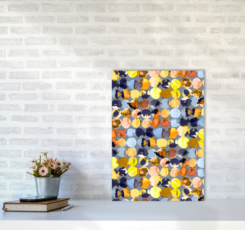 Ink Dots Blue Yellow Abstract Art Print by Ninola Design A2 Black Frame
