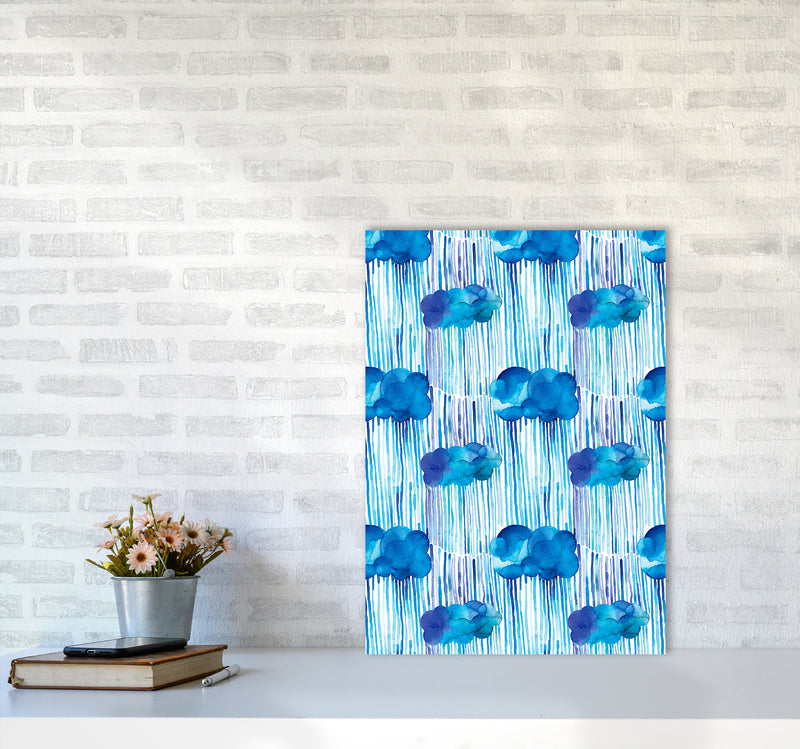 Raining Clouds Blue Abstract Art Print by Ninola Design A2 Black Frame