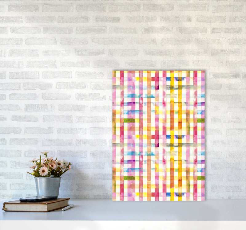Gingham Vichy Yellow Abstract Art Print by Ninola Design A2 Black Frame